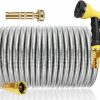 Setuoak | Metal Garden Hose 304 Stainless Steel Water Hose Heavy Duty Water Hose With Metal Nozzle & 8 Function Sprayer, Portable & Lightweight Kink Free Yard Hose, Outdoor 100Ft Hose