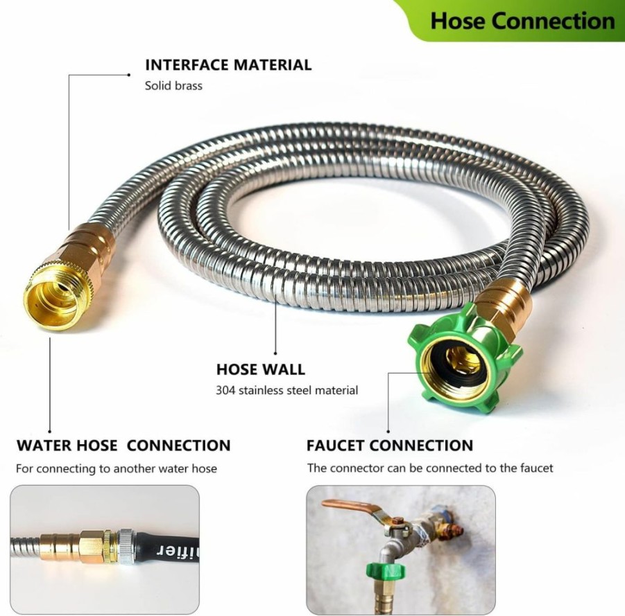 Sunifier | Metal Short Garden Hose 6 Ft, 8 Ft, 12 Ft Flexible Stainless Steel Garden Hose 15 Ft, 30 Ft, 50 Ft Heavy Duty Water Hose Flexible Water Hose (12Ft)