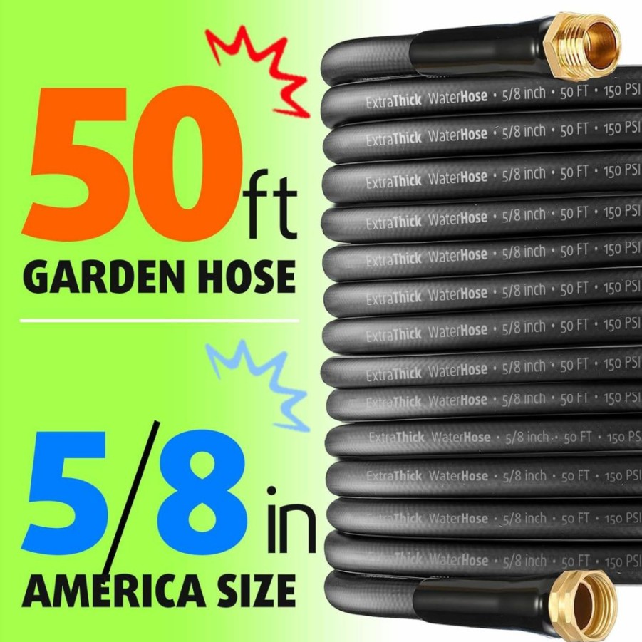 AyayaBoss | Ayayaboss Garden Water Hose 50 Ft, 5/8 Inch America Standard Hose Fitting, Durable 100% Brass Ends, Kink Free All-Weather Flexible Water Hose