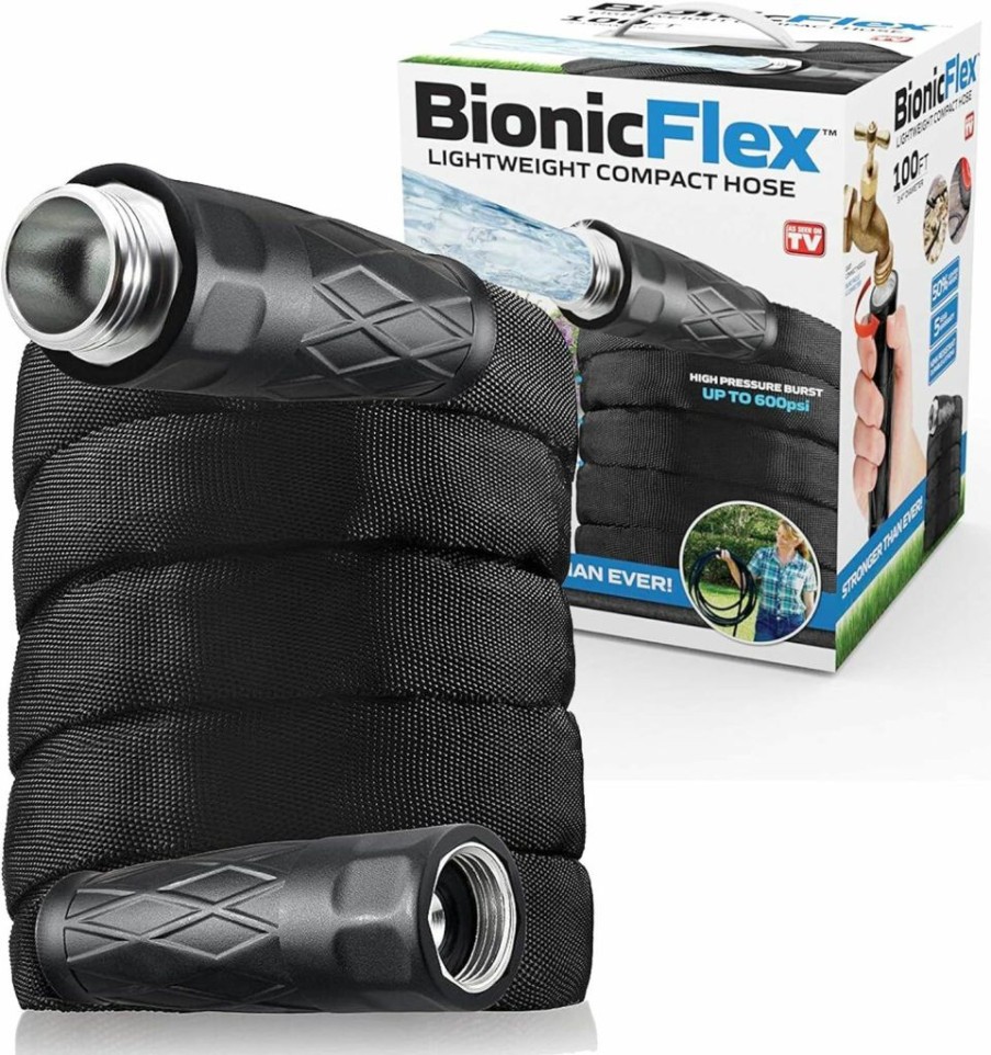 BIONIC FLEX | Bionic Flex 50' Garden Hose, Ultra Durable & Lightweight Weatherproof Outdoor Garden Yard Water Hose, 600 Psi Crush/Tear Resistant Ez Connect Metal Fittings, Kink Free