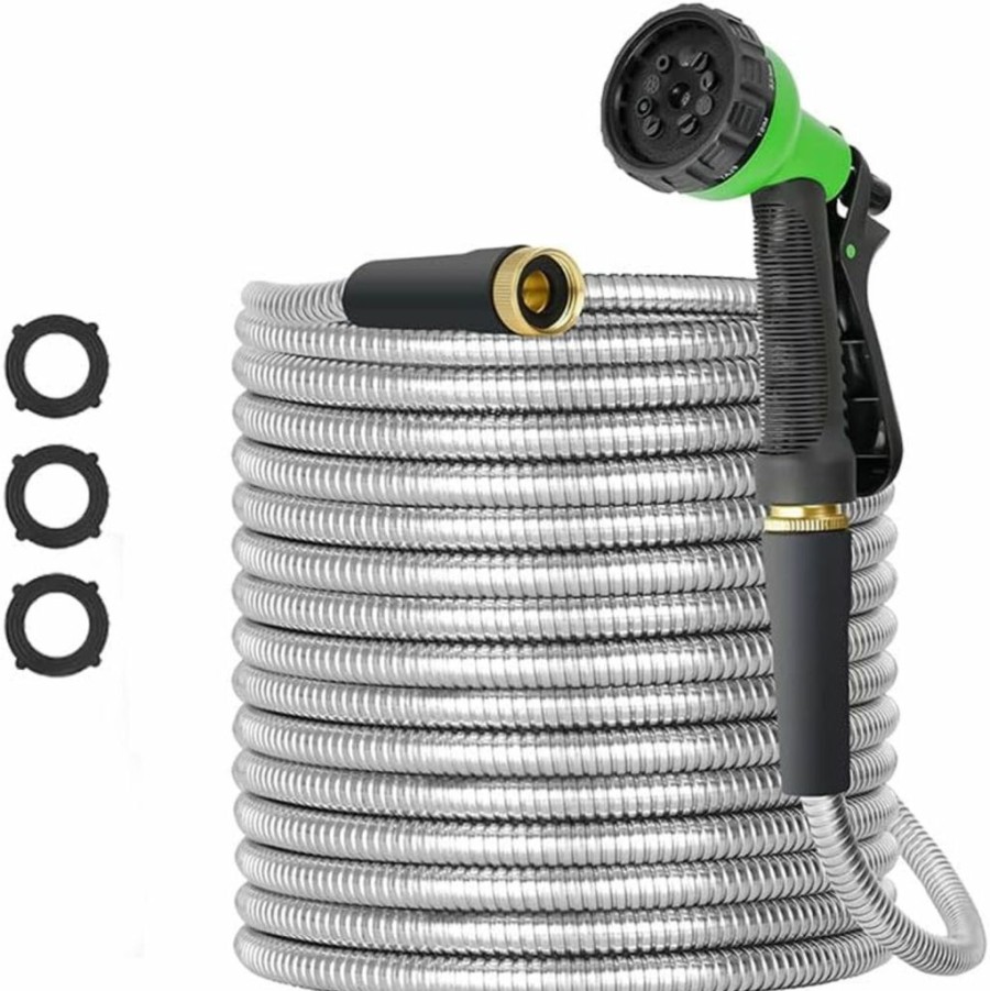 GardenPal | Gardenpal Garden Water Hose 50Ft With Adjustable Spray Nozzles, 304 Stainless Steel Hose, Ultra Lightweight And Durable, Crush Resistant, Heavy Duty, Flexible, Never Kink & Tangle, Puncture Resistant