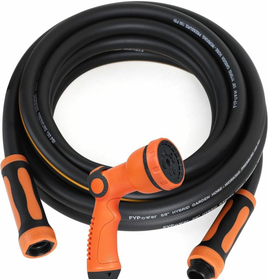 FYPower | Fypower Hybrid Garden Hose 25Ft X 5/8\" & 10-Pattern Adjustable Nozzle, Heavy Duty, Flexible, Lightweight, Kink Resistant Water Hose With Swivel Grip Handle