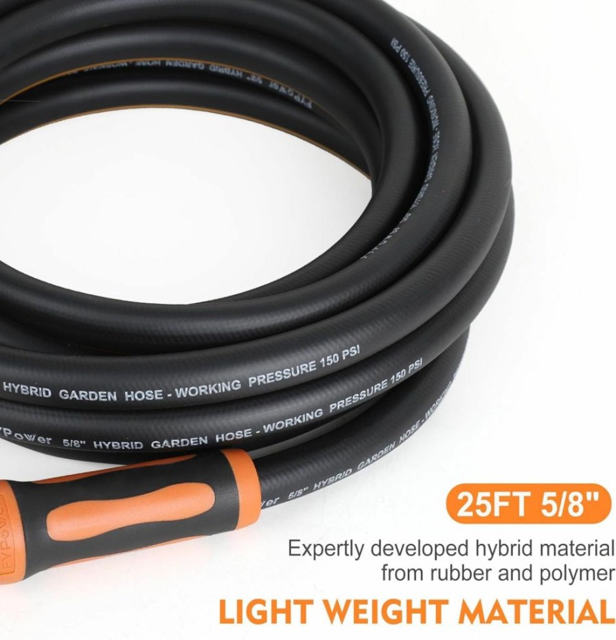 FYPower | Fypower Hybrid Garden Hose 25Ft X 5/8\" & 10-Pattern Adjustable Nozzle, Heavy Duty, Flexible, Lightweight, Kink Resistant Water Hose With Swivel Grip Handle