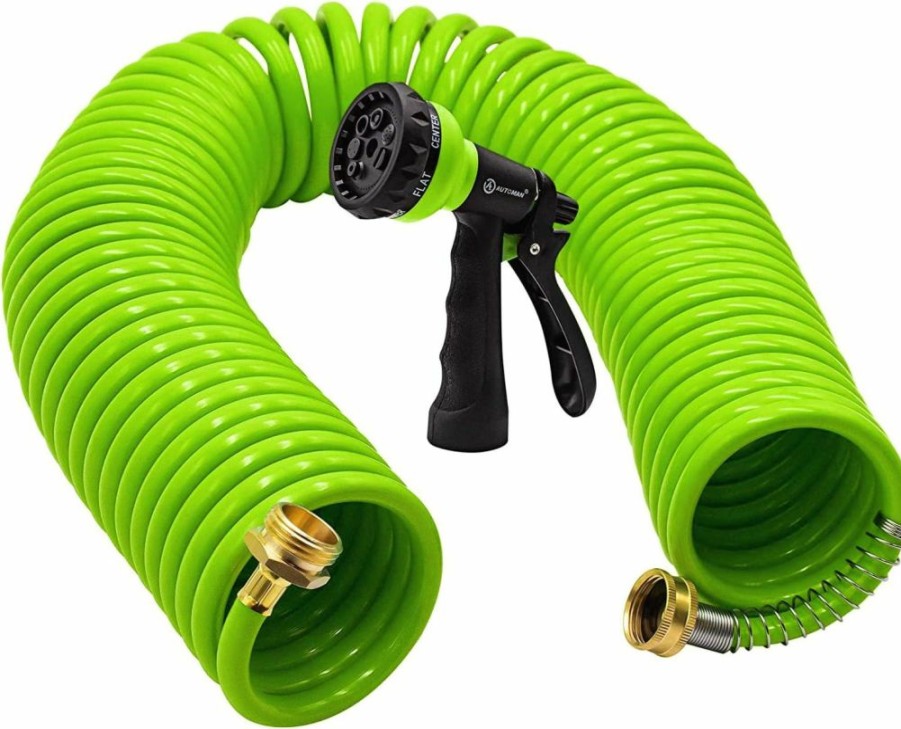 AUTOMAN | Automan-Garden-Water-Hose-Recoil,50 Feet Eva Curly Water Hose With Brass Connectors,Watering Hose Coil,Includes 7-Pattern Function Sprayer,Retractable,Corrosion Resistant Garden Coil Hose.