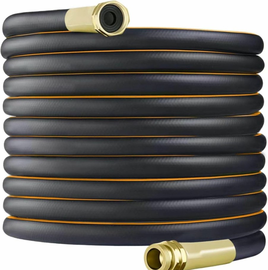 Celiamusing | Garden Hose 200Ft X 5/8 In Heavy Duty, Flexible And Lightweight Water Hose, Burst 600 Psi, Kink-Less Hybrid Rubber Hose For Backyard, 3/4'' Solid Metal Fittings For All Your Watering Need