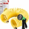 Yereen | Yereen Coil Garden Hose 25Ft, Eva Recoil Garden Hose, Self-Coiling Water Hose With 3/4\" Connector Fittings With 8 Function Spray Nozzle, Creamy Yellow