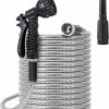 FOXEASE | Foxease Metal Garden Hose 50 Ft - Stainless Steel Water Hose With 2 Nozzles, Lightweight, Tangle Free & Kink Free, Heavy Duty, High Pressure, Flexible, Dog Proof