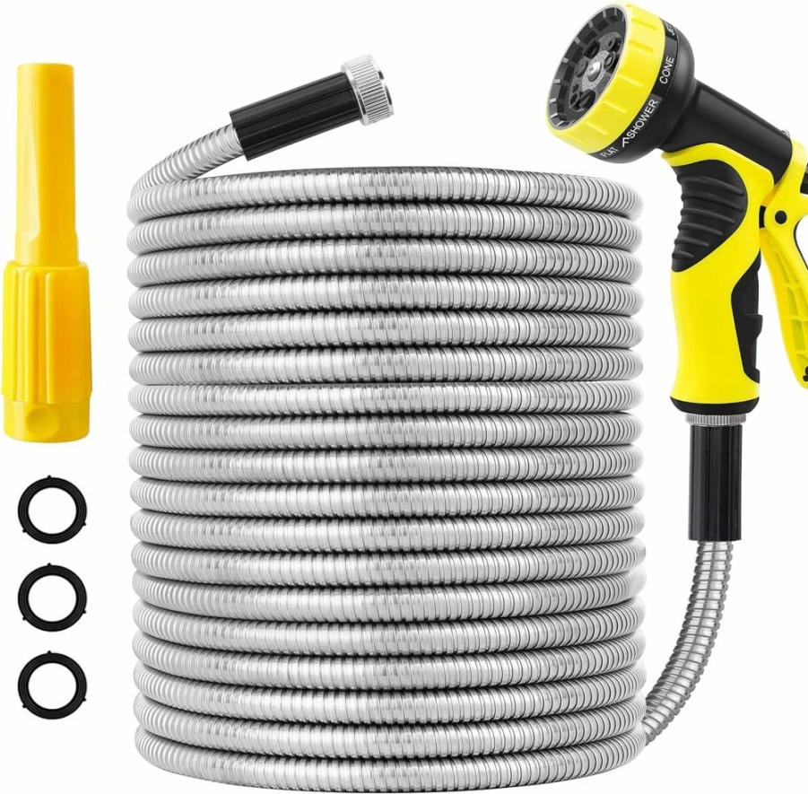 FIENVO | Fienvo Metal Garden Hose 15Ft With Super Tough And 304 Flexible Stainless Steel Garden Hose,Heavy Duty Water Hoses Outdoor,No Kinks And Tangles (15Ft)