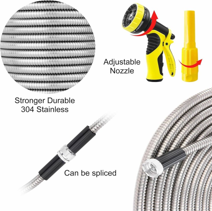 FIENVO | Fienvo Metal Garden Hose 15Ft With Super Tough And 304 Flexible Stainless Steel Garden Hose,Heavy Duty Water Hoses Outdoor,No Kinks And Tangles (15Ft)