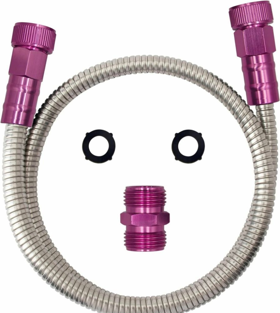 Yanwoo | Yanwoo 304 Stainless Steel 5 Feet Female To Female Garden Hose With Pink Male To Male Connector For Garden Hose Reel Cart (5Ft)