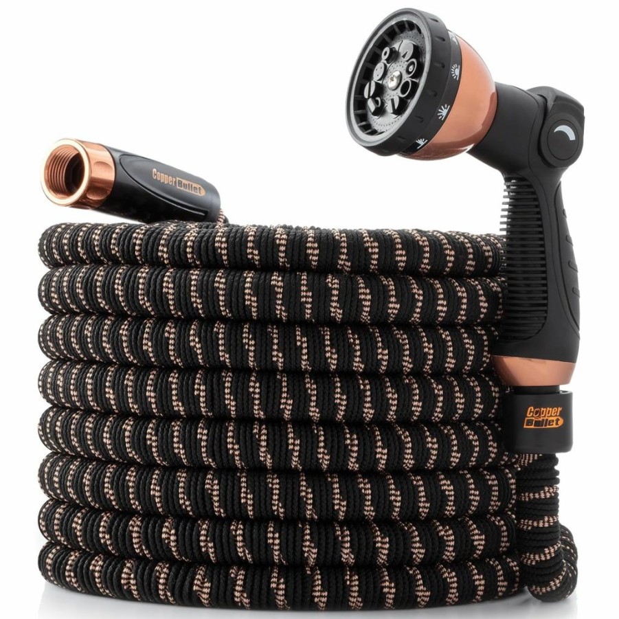 Pocket Hose | 2024 Pocket Hose Copper Bullet With Thumb Spray Nozzle As-Seen-On-Tv Expands To 100 Ft, 650Psi 3/4 In Solid Copper Anodized Aluminum Fittings Lead-Free Lightweight No-Kink Garden Hose