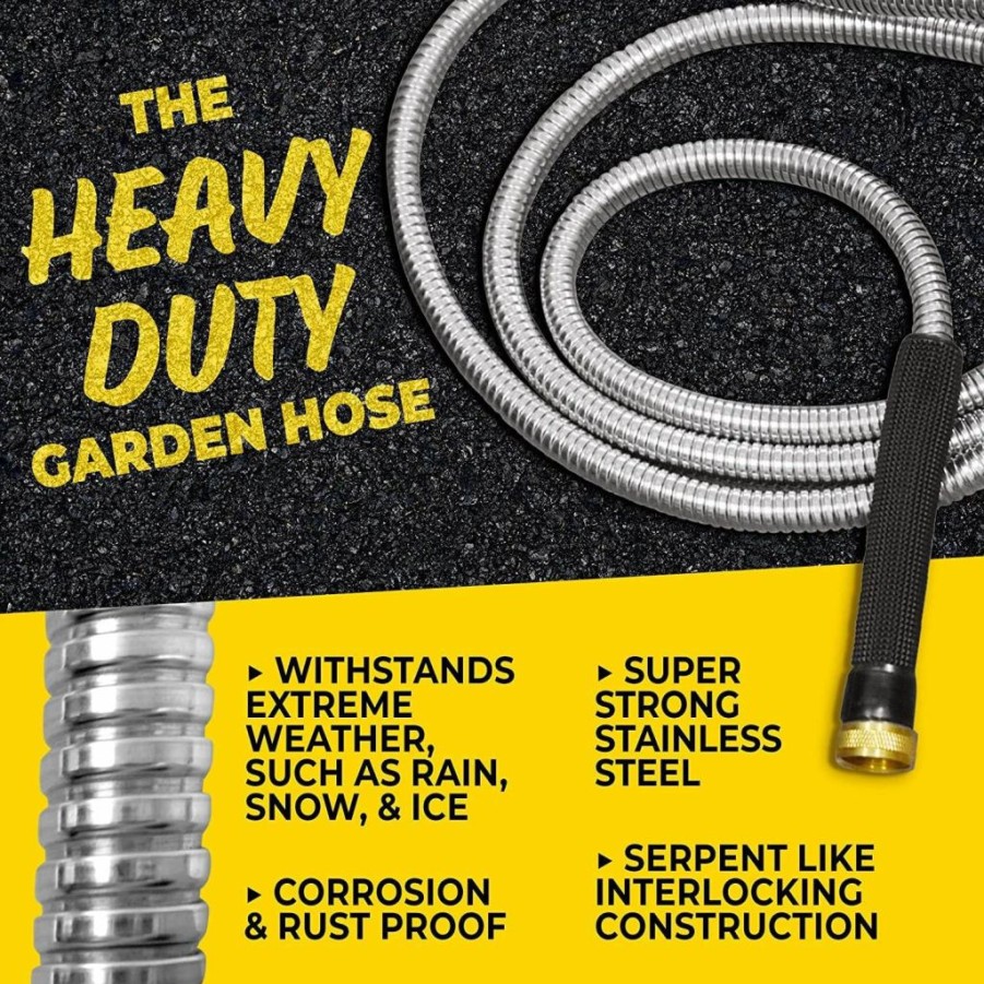 BIONIC STEEL | Bionic Steel Pro Garden Hose - 304 Stainless Steel Metal 25 Foot Garden Hose Heavy Duty Lightweight, Kink-Free, And Stronger Than Ever With Brass Fittings And On/Off Valve 2023 Model