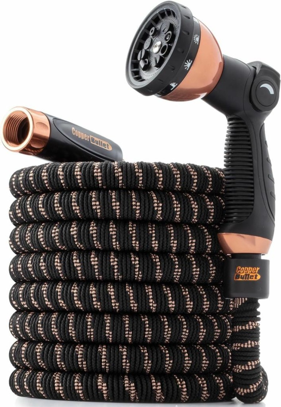 Pocket Hose | 2024 Pocket Hose Copper Bullet With Thumb Spray Nozzle As-Seen-On-Tv Expands To 75 Ft, 650Psi 3/4 In Solid Copper Anodized Aluminum Fittings Lead-Free Lightweight No-Kink Garden Hose