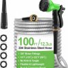 GLOSHOOTING | Garden Hose Metal 50 Ft, 304 Stainless Steel Water Hose With Upgrage Aluminum Nozzles, Flexible | Heavy Duty | Lightweight | No Kink | Anti-Bite Hose For Yard,Rv Park, Outdoor Watering