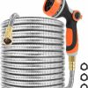 SPRIKIR | Sprikir Flexible Kink Free Garden Hose 50Ft, Lightweight Stainless Steel Water Hose, Solid Copper Yard Hose With 10 Function Sprayer Nozzle (50Ft)