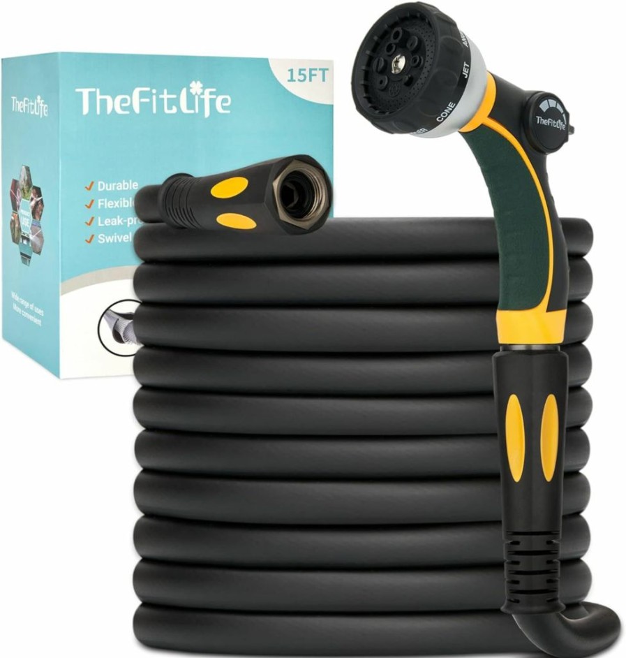 TheFitLife | Thefitlife Flexible Garden Hose 25Ft - Heavy Duty Kink Resistant Water Hose With Soft Grip Handle And 8 Function Nozzle, Durable, Strength And Leak Proof Hose For Gardening, Outdoor, Yard