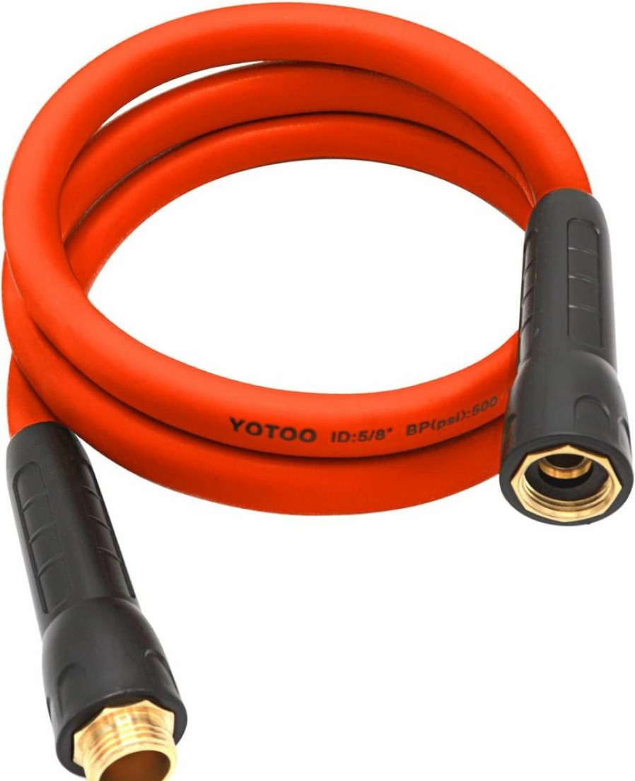 YOTOO | Yotoo Heavy Duty Hybrid Garden Lead In Water Hose 5/8-Inch By 6-Feet 150 Psi, Kink Resistant, All-Weather Flexible With Swivel Grip Handle And 3/4\" Ght Solid Brass Fittings, Orange