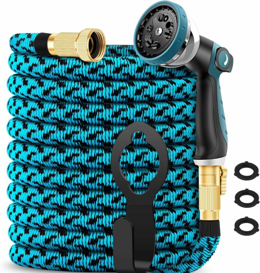 GAGALUGEC | Garden Hose 50Ft With 10 Function Spray Nozzle, Leakproof Water Hose Design With Solid Brass Connectors, Easy Storage And Usage-Blue And Black Spot