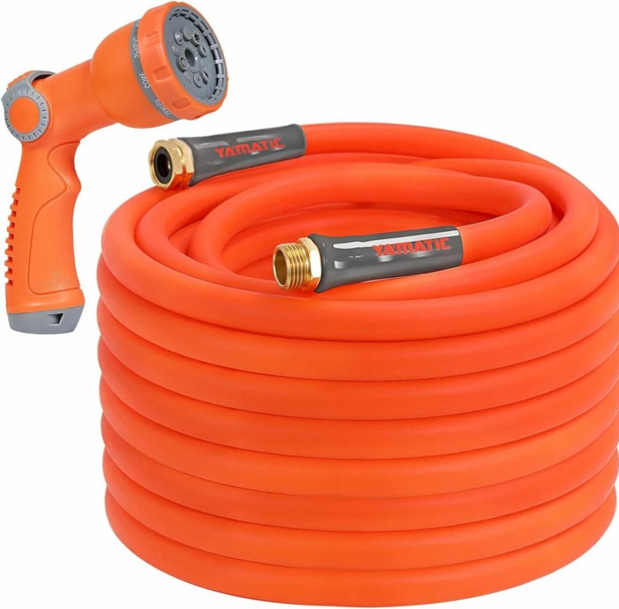 YAMATIC | Yamatic Heavy Duty Garden Hose With Nozzle, 5/8 In X 50 Ft, Super Flexible Water Hose Set, All-Weather, Lightweight, Burst 600 Psi