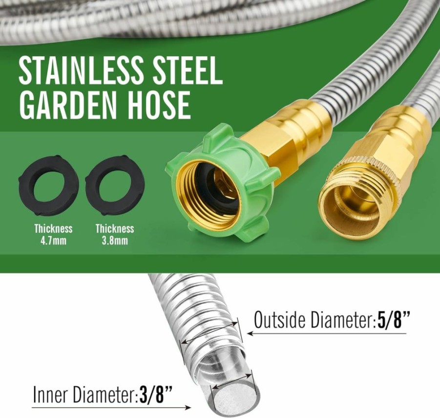 Skyward | Skyward 304 Stainless Steel Short Garden Hose 3 Ft With Female To Male Metal Connector, Anti-Leakage, Flexible & Lightweight Kink Free Water Hose, Easy To Use & Store (3Ft)