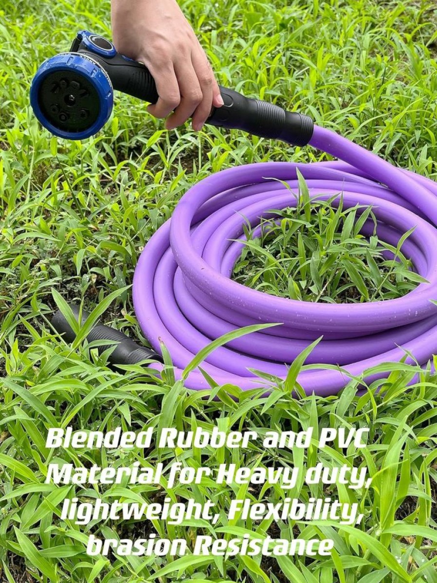 SYXQT | Syxqt Heavy Duty Hybrid Garden Water Hose 5/8-Inch X 50-Feet With Water Gun,Swivel Grip Handle And 3/4\" Ght Solid Brass Fittings, Purple