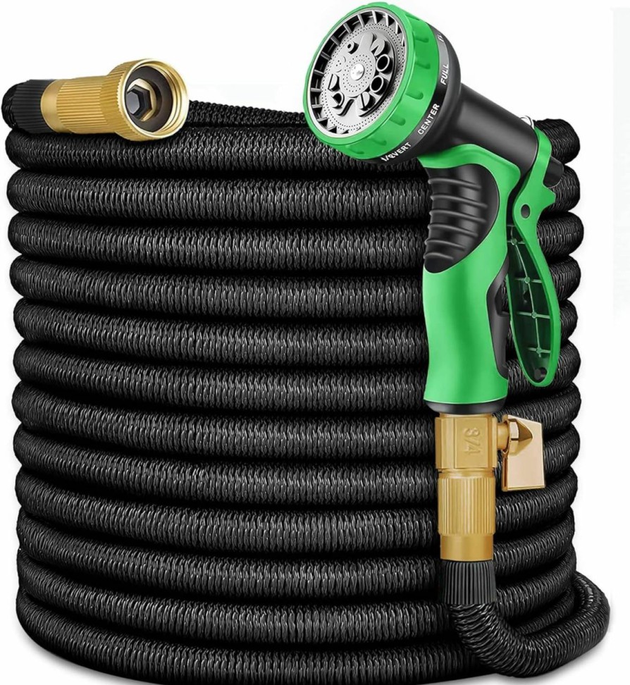 Palint | Garden Hose 100 Ft With 10 Function Nozzle, Expandable Water Hose 100Ft, Lightweight & No-Kink Flexible Garden Hose, 3/4 Inch Solid Brass Fittings And Double Latex Core, Black