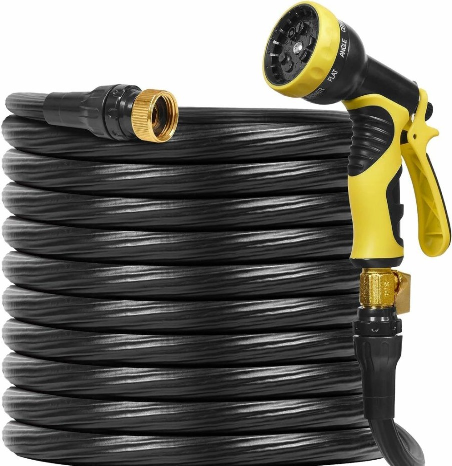 Generic | Expandable Garden Hose 25Ft Flexible Water Hose With 10 Function Nozzle, Retractable Garden Water Hose 25Ft For Watering And Washing, 3/4\" Solid Brass Fitting (Black)