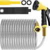 AMLEGEN | Amlegen Metal Water Garden Hose 100Ft - Heavy Duty Stainless Steel, 8-Function Sprayer & Adjustable Nozzle, Lightweight & Flexible, Tangle Free & Kink Free, Dog Proof, For Lawn/Yard/Outdoor/Rv