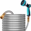 Das perfekte werkzeug | Das Perfekte Werkzeug Metal Expandable Garden Hose 25Ft - Lightweight 304 Stainless Steel Garden Hose With 10 Function Nozzle - Flexible No Kinking Water Hose,Dogproof,For Yard, Outdoor, Rv