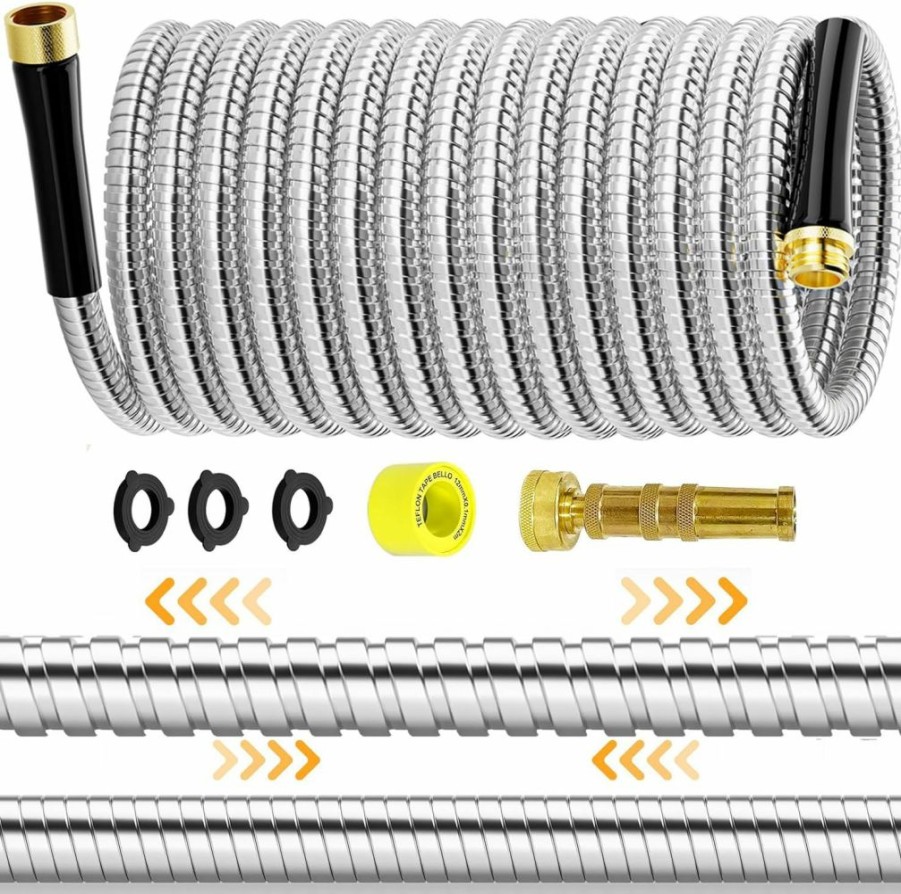 SPECILITE | Specilite Expandable Garden Hose 50 Ft, 304 Stainless Steel Collapsible Water Hose With Adjustable Pressure Brass Hose Nozzle, Lightweight, Leak-Proof, Expanding, Heavy Duty Hose For Outdoor, Yard