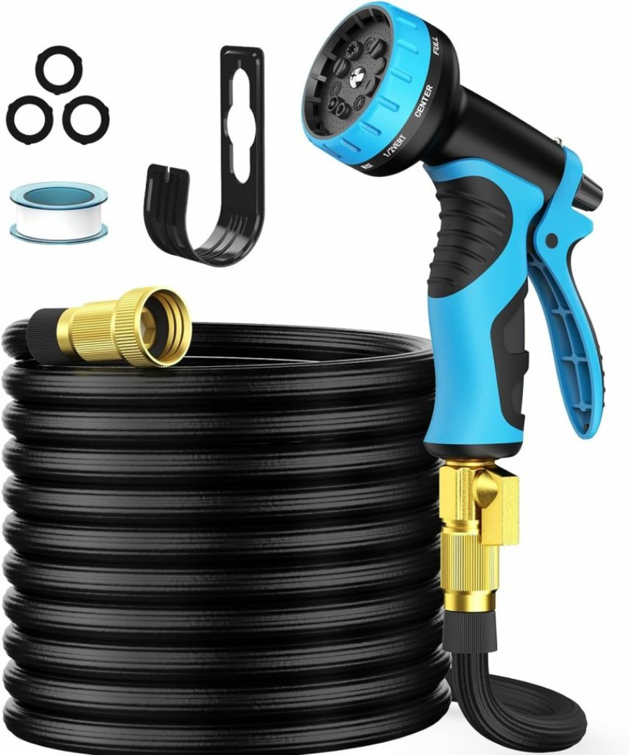 Aterod | 100 Feet Expandable Garden Hose, Aterod 10 Functions Spray Nozzle, 50 Layers Nano Rubber Lightweight No-Kink Water Pipe With Solid Brass Connector For Watering And Washing 100Ft Flexible Hose