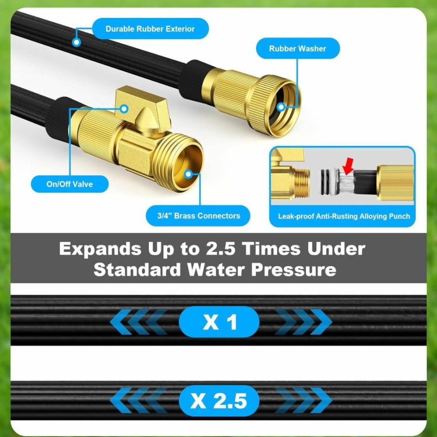 Aterod | 100 Feet Expandable Garden Hose, Aterod 10 Functions Spray Nozzle, 50 Layers Nano Rubber Lightweight No-Kink Water Pipe With Solid Brass Connector For Watering And Washing 100Ft Flexible Hose