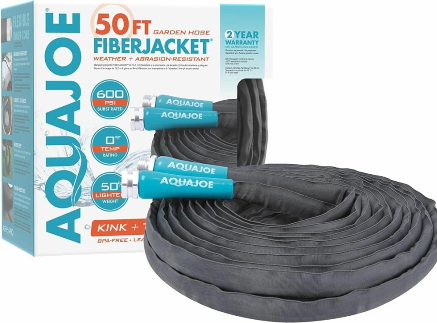 Aqua Joe | Aqua Joe Ajfjh100-Pro Fiberjacket Garden Hose W/Metal Fittings And Twist Nozzle, 600 Max Psi Rating