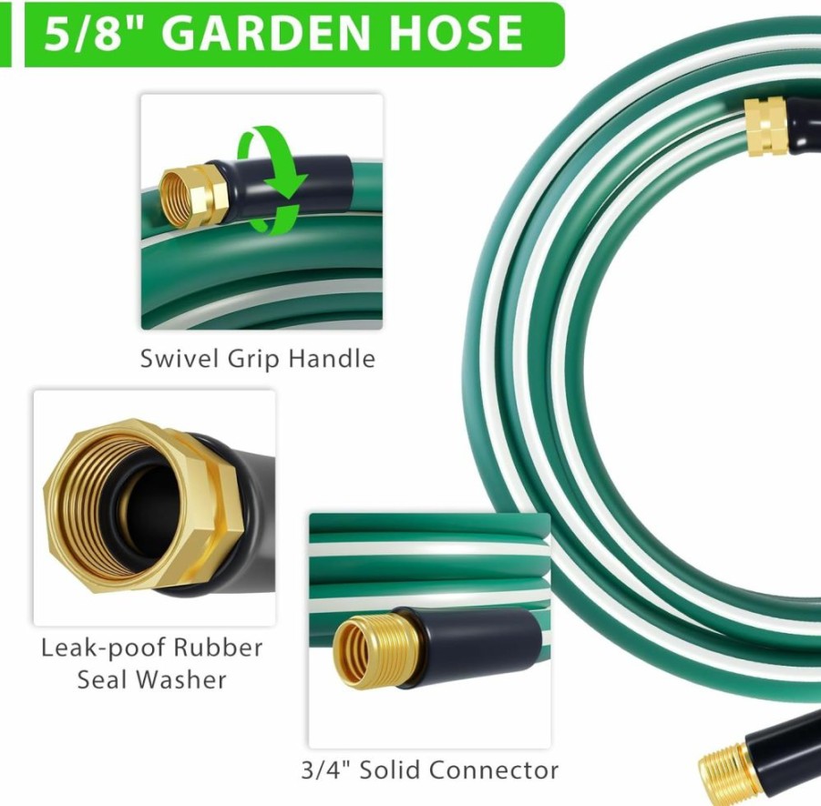 SnugNiture | Snugniture Garden Hose 100 Ft X 5/8", Heavy Duty, Light Weight, Flexible Water Hose With 3/4'' Solid Fittings For All-Weather Outdoor