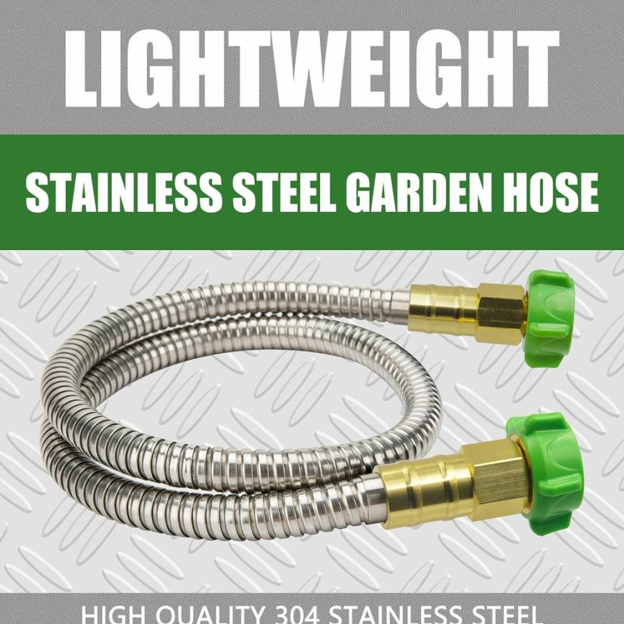 Yanwoo | Yanwoo 304 Stainless Steel 2Ft Short Garden Hose With Female To Female Metal Connector, Flexible & Lightweight Water Hose, Drinking Water Safe (2Ft)