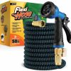 Flexi Hose | Flexi Hose With 8 Function Nozzle Expandable Garden Hose, Lightweight & No-Kink Flexible Garden Hose, 3/4 Inch Solid Brass Fittings And Double Latex Core, 50 Ft Black