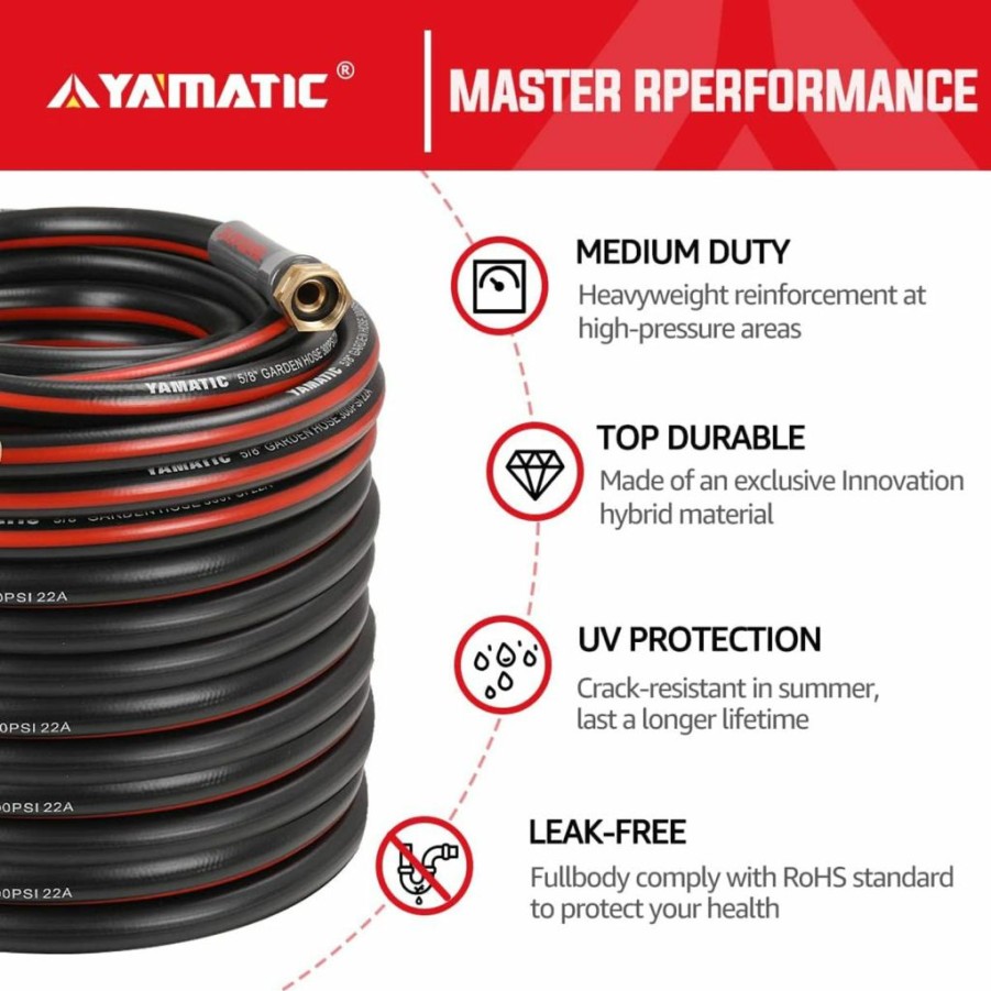 YAMATIC | Yamatic Short Garden Hose 5 Ft, Leader Hose, 5/8 Inch Ultra Durable Regular Hose With Solid Brass Connector For All-Weather Outdoor, Car Wash, Lawn