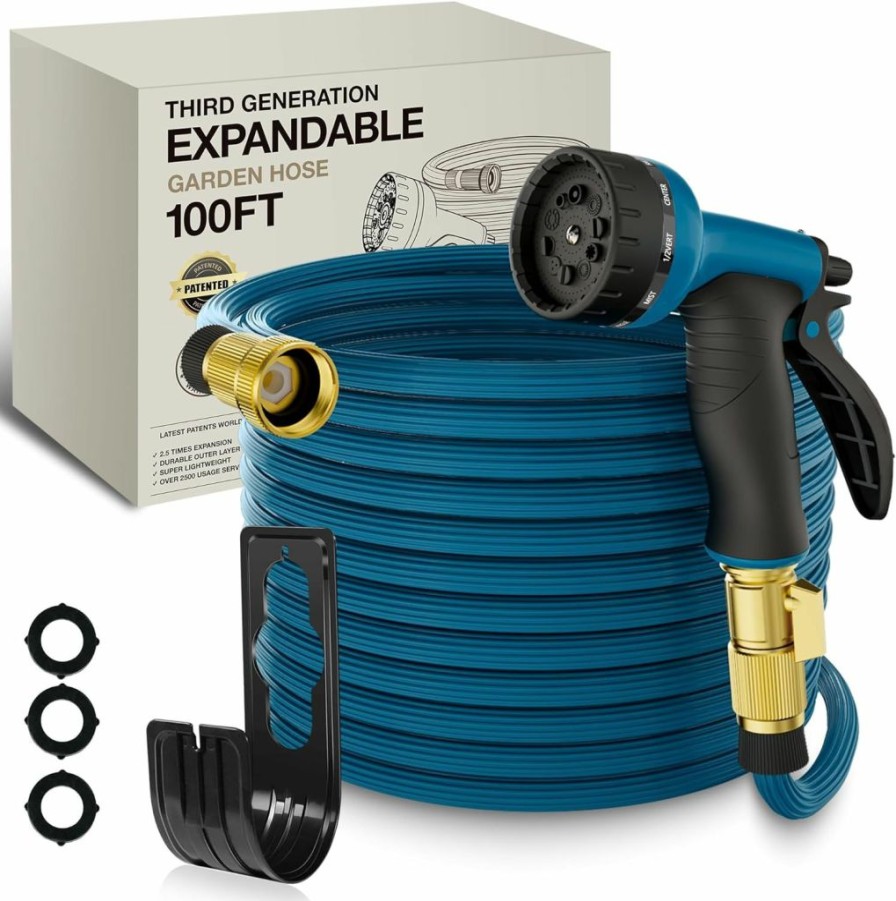 SOYATER | Metal Garden Hose 100Ft, 2024 Version Metal Hose With Upgrade Design, 10 Function Nozzle, 3/4\" Universal Fittings, Durable And Leak Proof Water Hose 100Ft, No Kinks Garden Hose For Yard Outdoor Rv.