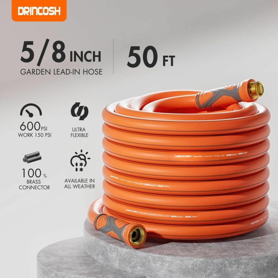 DRINCOSH | Drincosh 5/8\" 100 Ft Garden Hose Burst 600 Psi Lead-In Hose Durable Water Hose Lightweight Flexible Garden Hose With Swivel Grip Handle For All-Weather Outdoor, Lawn, Car Wash, Backyard