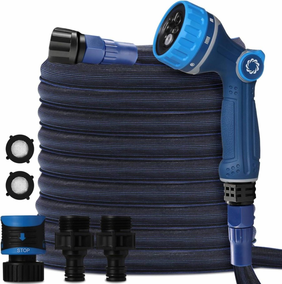 AIRTHEREAL | Airthereal Expandable Garden Hose Up To 100 Ft With 8 Spray Patterns Nozzle, Heavy Duty, Lightweight, Anti-Kink And Retractable Design Water Pipe, Thumb Control Nozzle With Patented Cyclone Mode, Blue