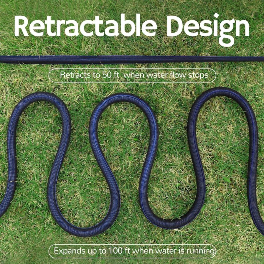 AIRTHEREAL | Airthereal Expandable Garden Hose Up To 100 Ft With 8 Spray Patterns Nozzle, Heavy Duty, Lightweight, Anti-Kink And Retractable Design Water Pipe, Thumb Control Nozzle With Patented Cyclone Mode, Blue