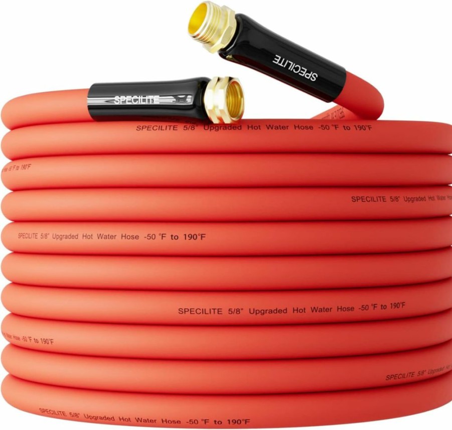 SPECILITE | Specilite Hot/Cold Water Hose 5/8\" X 75 Ft,Heavy Duty Red Garden Hose -50 To 190 ,Flexible & Lightweight Rubber Hoses With 3/4\" Brass Fittings For Yard,Outdoor,Farm