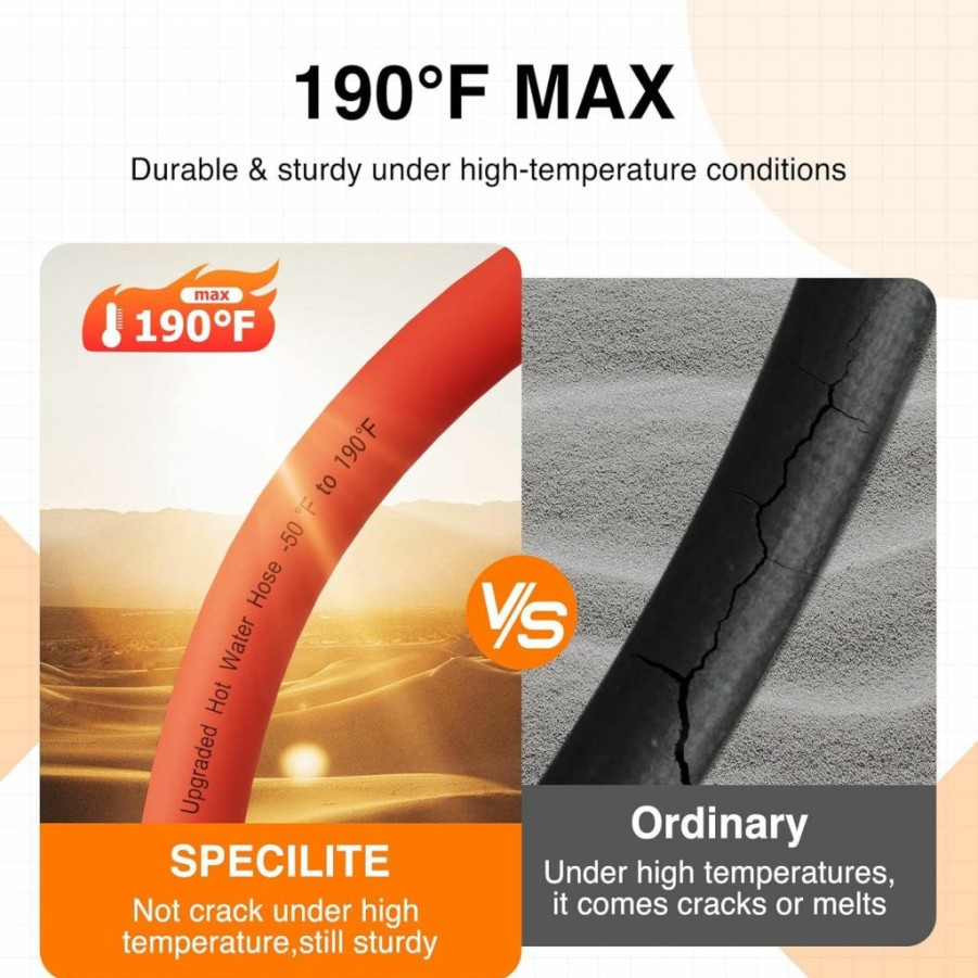 SPECILITE | Specilite Hot/Cold Water Hose 5/8\" X 75 Ft,Heavy Duty Red Garden Hose -50 To 190 ,Flexible & Lightweight Rubber Hoses With 3/4\" Brass Fittings For Yard,Outdoor,Farm