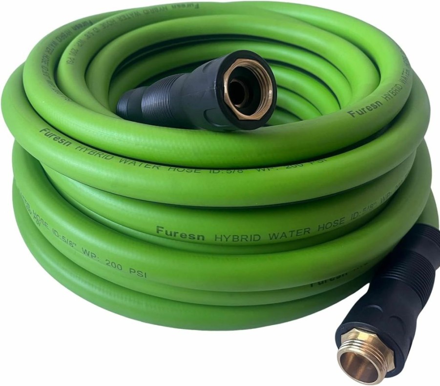 Furesn | Garden Hose 5/8 In X 50 Ft, Hybrid, No Kink, Heavy Duty, Lightweight, Flexible, Male Female Fittings, Swivel Grip Handle & 3/4\" Ght Solid Brass, 200 Psi (50Ft, Green Black)