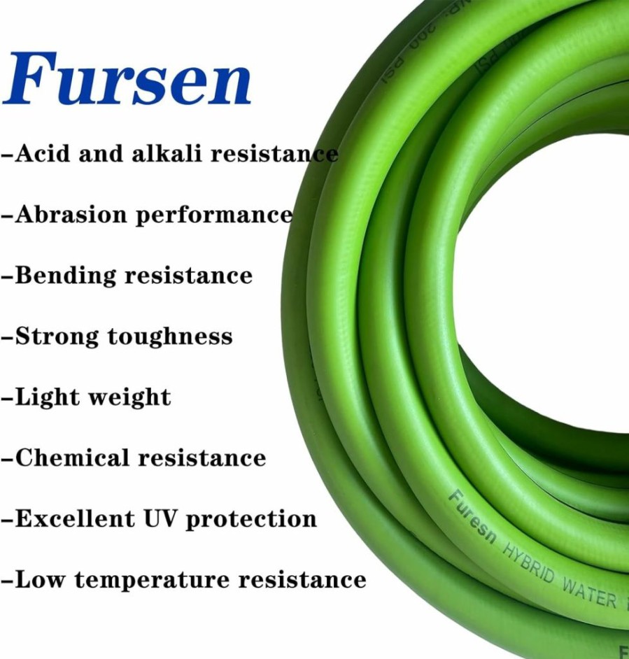 Furesn | Garden Hose 5/8 In X 50 Ft, Hybrid, No Kink, Heavy Duty, Lightweight, Flexible, Male Female Fittings, Swivel Grip Handle & 3/4\" Ght Solid Brass, 200 Psi (50Ft, Green Black)