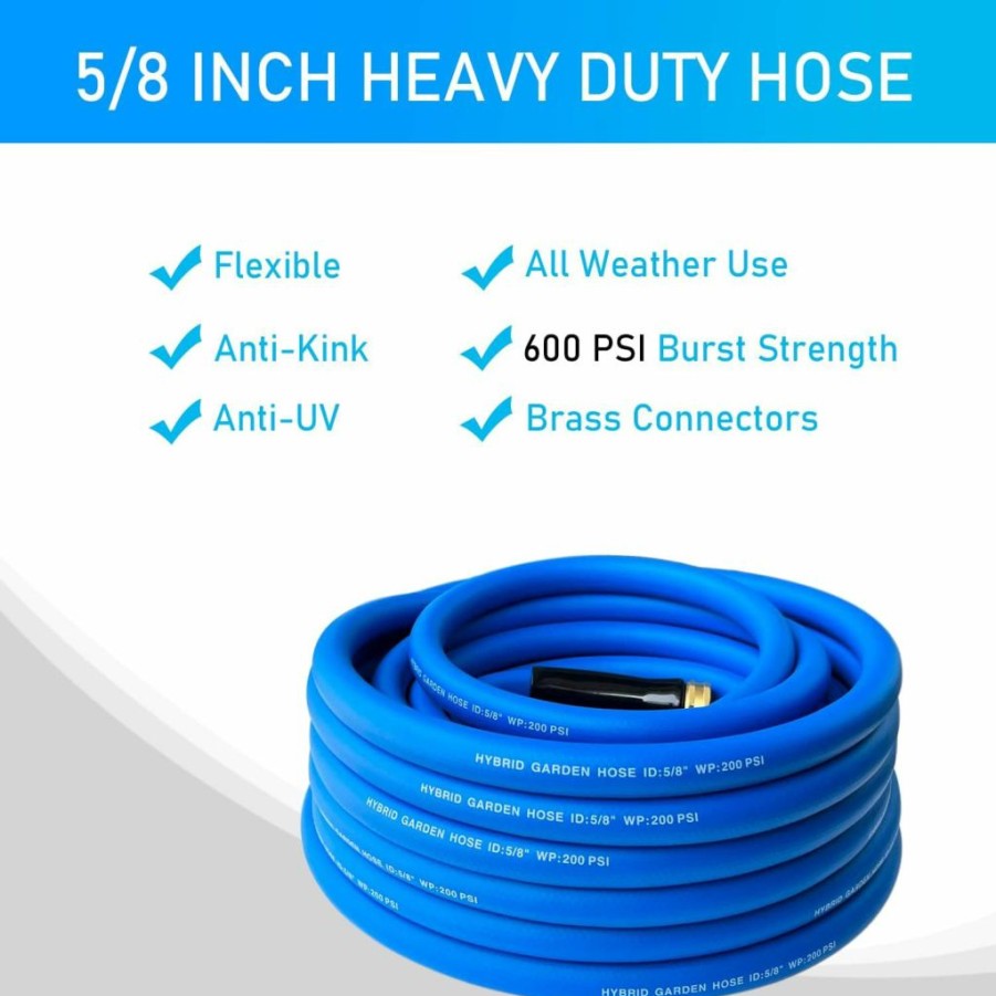 DayisTools | Dayistools Heavy Duty Hybrid Garden Hose 75Ft, Flexible Kink Resistant Water Hose 5/8 In X 75 Feet, Lightweight, Super Strong, All-Weather, Burst 600 Psi, 3/4 In Ght Solid Brass Fittings, Blue