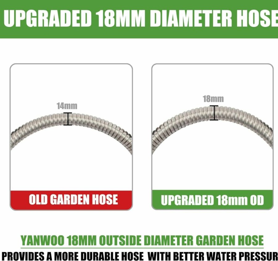 Yanwoo | Yanwoo 304 Stainless Steel 6Ft Garden Hose With Female To Female Brass Connector, 18Mm Outer Diameter Flexible & Lightweight Heavy Duty Short Water Hose For Outdoor (6 Feet)