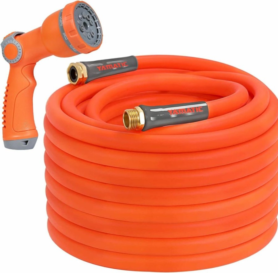 YAMATIC | Yamatic Heavy Duty Garden Hose With Nozzle, 5/8 In X 30 Ft, Super Flexible Water Hose Set, All-Weather, Lightweight, Burst 600 Psi