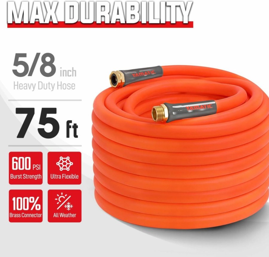 YAMATIC | Yamatic Heavy Duty Garden Hose With Nozzle, 5/8 In X 30 Ft, Super Flexible Water Hose Set, All-Weather, Lightweight, Burst 600 Psi