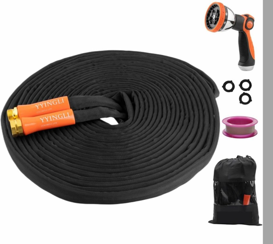 YYINGLI | Yyingli Water Hose 50Ft,No Kink Garden Hose With Heavy Duty,Flexible,Lightweight Brass Waterhose Kink-Free With 10 Function Nozzle,Extra Long Rubber Hoses For Outside And Household